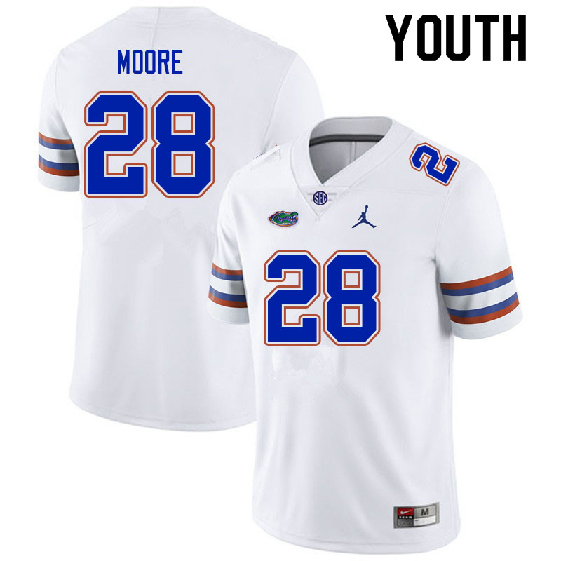Youth #28 Devin Moore Florida Gators College Football Jerseys Sale-White - Click Image to Close